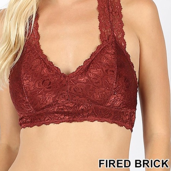 Plus Fired Brick Bralette Hourglass Back Lace w. Pads New pull on  1X, 2X, 3X - Picture 12 of 13